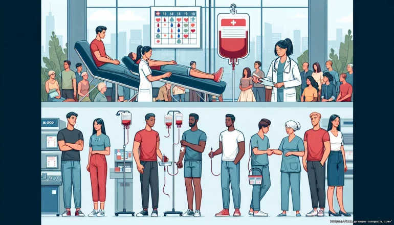 Illustration d'une collecte de sang avec des gens donnant et attendant.