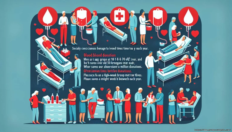Infographie sur le don de sang avec illustrations de donneurs et de personnel médical.