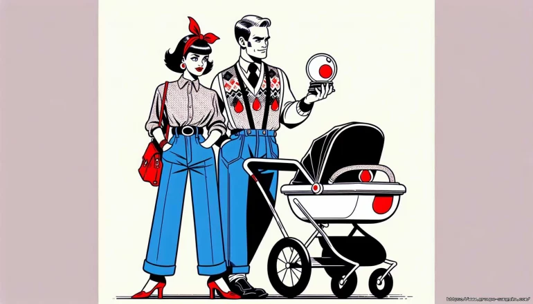 Couple vintage avec poussette bébé