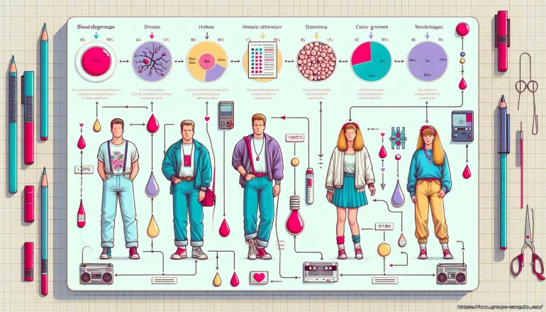Schéma rétro style années 80 avec personnages et graphiques