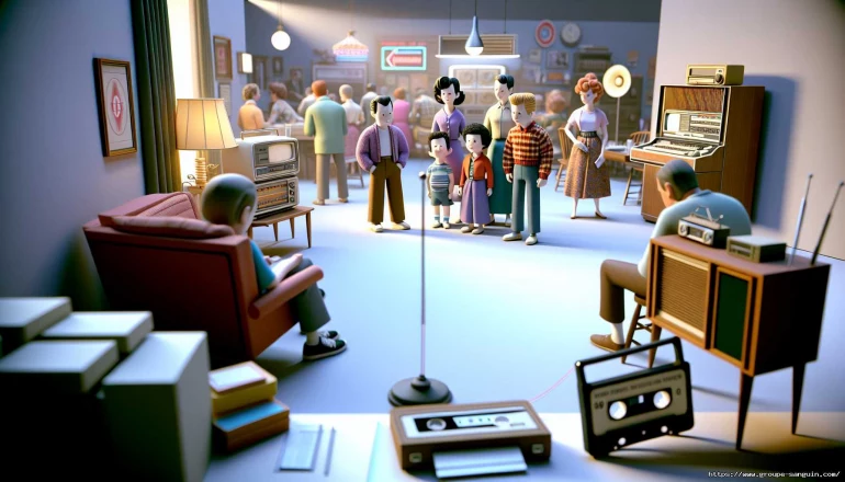 Scène rétro famille et appareils audio vintage