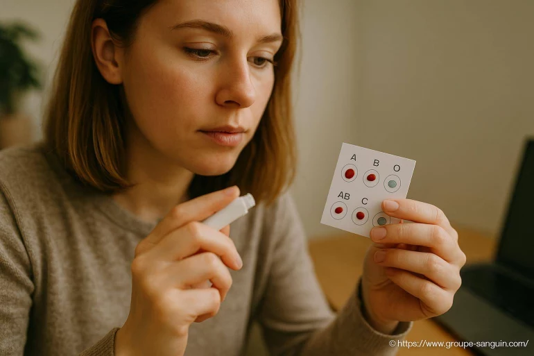 Femme réalisant un test de groupe sanguin