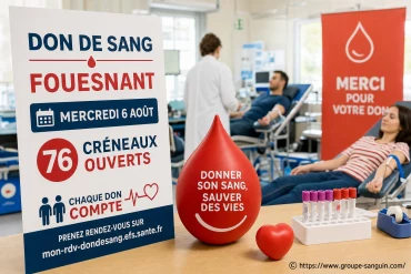 Don de sang à fouesnant : 76 créneaux ouverts pour la collecte du 6 août 2026