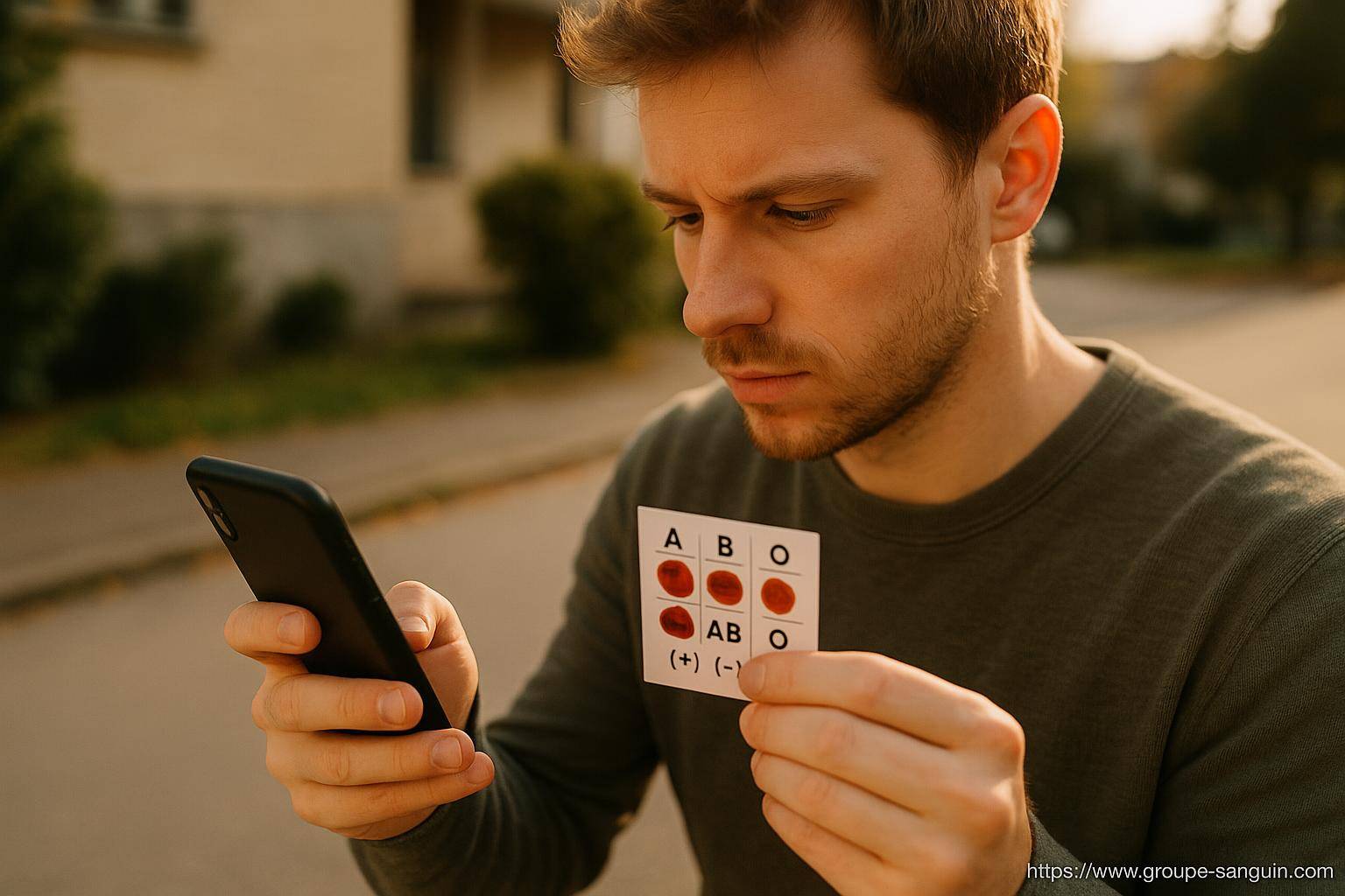 Homme test groupe sanguin carte téléphone