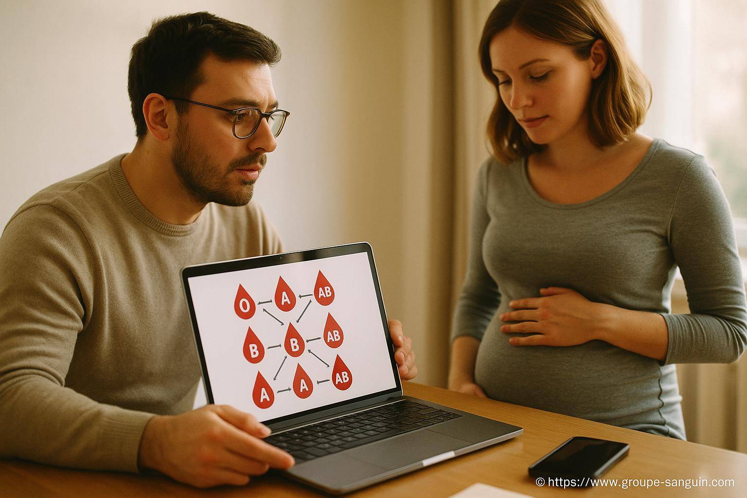 Couple discutant groupes sanguins grossesse
